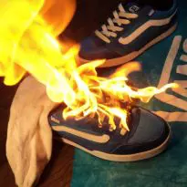 blue Vans burn